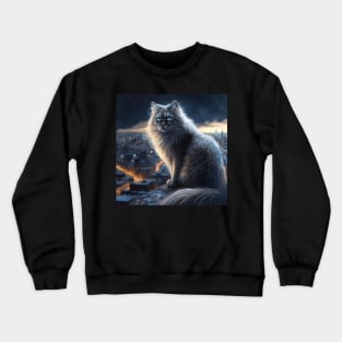 Siberian Cat And A Glowing City Crewneck Sweatshirt